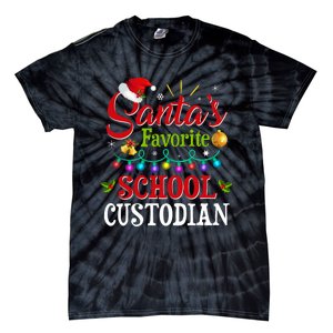 SantaS Favorite School Custodian Christmas Santa Hat Light Tie-Dye T-Shirt