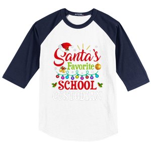 SantaS Favorite School Custodian Christmas Santa Hat Light Baseball Sleeve Shirt