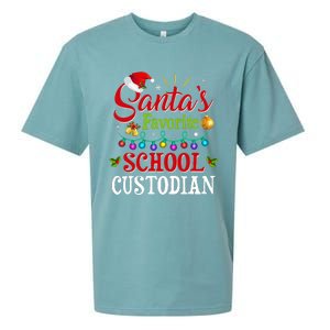 SantaS Favorite School Custodian Christmas Santa Hat Light Sueded Cloud Jersey T-Shirt