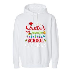 SantaS Favorite School Custodian Christmas Santa Hat Light Garment-Dyed Fleece Hoodie