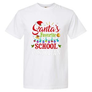 SantaS Favorite School Custodian Christmas Santa Hat Light Garment-Dyed Heavyweight T-Shirt