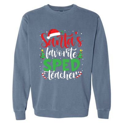 Santas Favorite Sped Teacher Christmas Santa Hat Light Garment-Dyed Sweatshirt