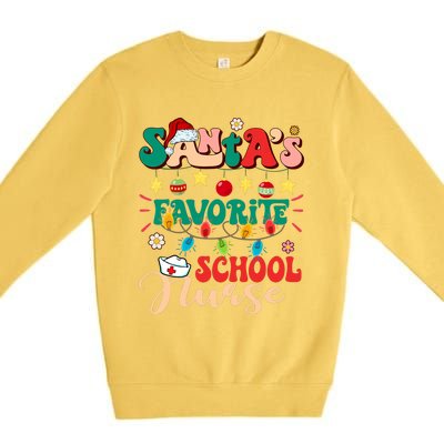 SantaS Favorite School Nurse Santa Hat Xmas Light Christmas Premium Crewneck Sweatshirt