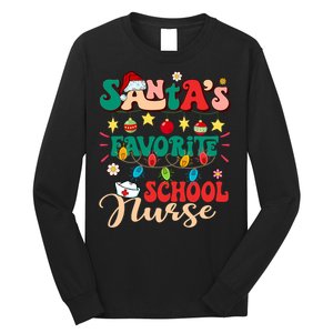 SantaS Favorite School Nurse Santa Hat Xmas Light Christmas Long Sleeve Shirt