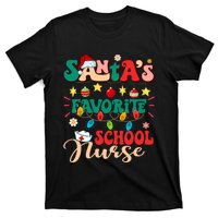 SantaS Favorite School Nurse Santa Hat Xmas Light Christmas T-Shirt