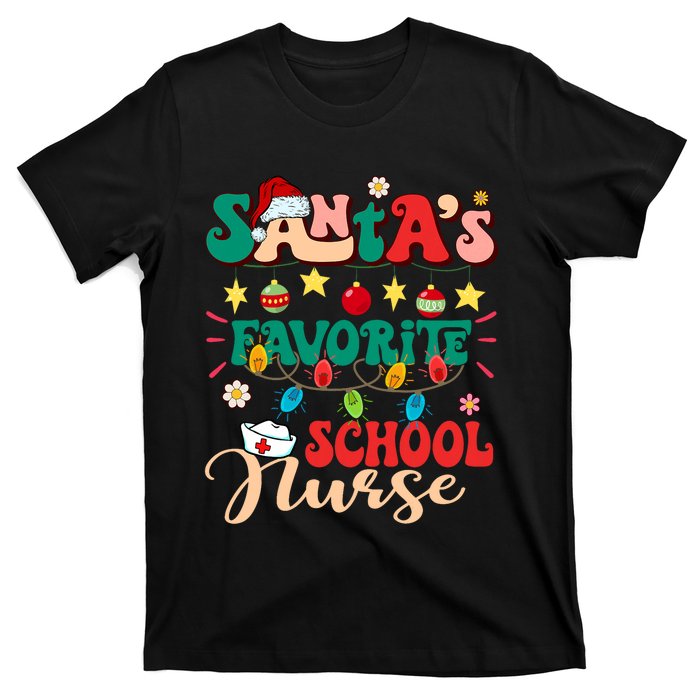 SantaS Favorite School Nurse Santa Hat Xmas Light Christmas T-Shirt