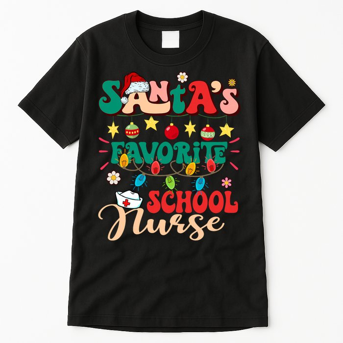 SantaS Favorite School Nurse Santa Hat Xmas Light Christmas Tall T-Shirt