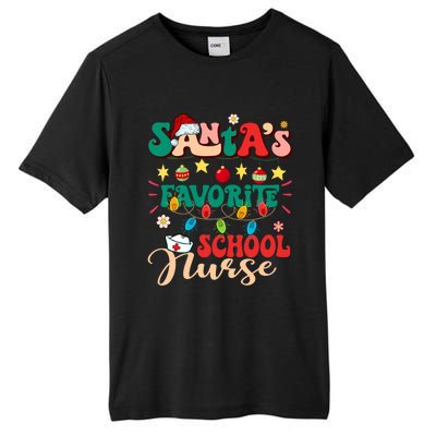 SantaS Favorite School Nurse Santa Hat Xmas Light Christmas Tall Fusion ChromaSoft Performance T-Shirt