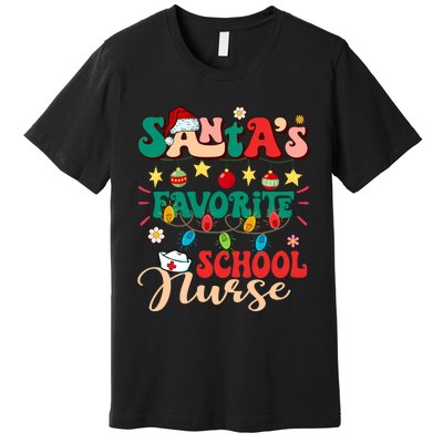 SantaS Favorite School Nurse Santa Hat Xmas Light Christmas Premium T-Shirt