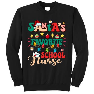 SantaS Favorite School Nurse Santa Hat Xmas Light Christmas Tall Sweatshirt