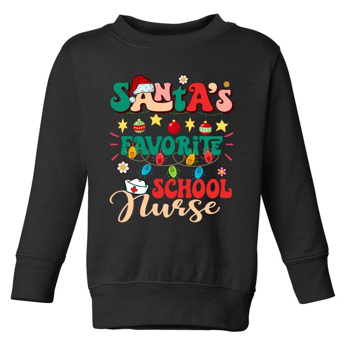 SantaS Favorite School Nurse Santa Hat Xmas Light Christmas Toddler Sweatshirt