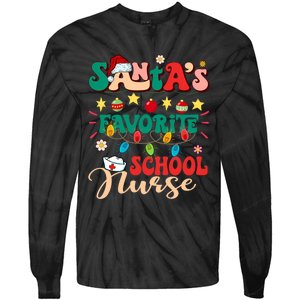 SantaS Favorite School Nurse Santa Hat Xmas Light Christmas Tie-Dye Long Sleeve Shirt