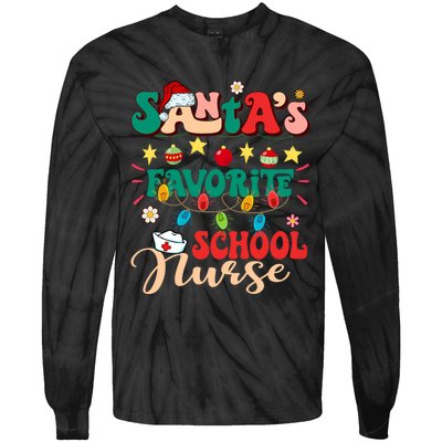 SantaS Favorite School Nurse Santa Hat Xmas Light Christmas Tie-Dye Long Sleeve Shirt