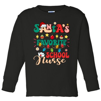 SantaS Favorite School Nurse Santa Hat Xmas Light Christmas Toddler Long Sleeve Shirt