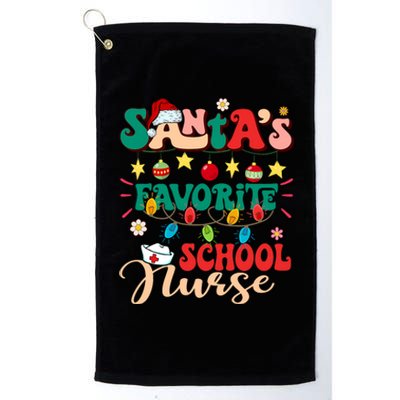 SantaS Favorite School Nurse Santa Hat Xmas Light Christmas Platinum Collection Golf Towel