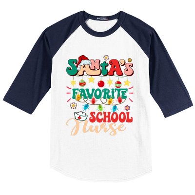 SantaS Favorite School Nurse Santa Hat Xmas Light Christmas Baseball Sleeve Shirt