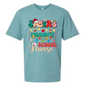 SantaS Favorite School Nurse Santa Hat Xmas Light Christmas Sueded Cloud Jersey T-Shirt