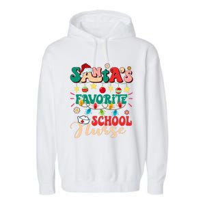 SantaS Favorite School Nurse Santa Hat Xmas Light Christmas Garment-Dyed Fleece Hoodie