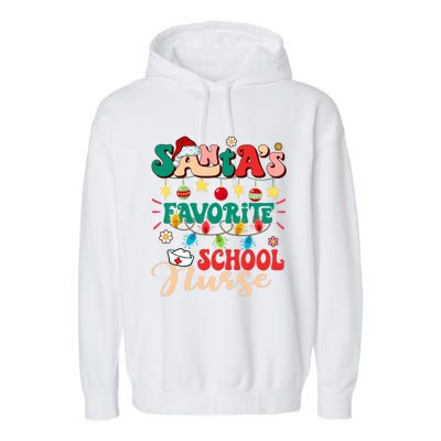 SantaS Favorite School Nurse Santa Hat Xmas Light Christmas Garment-Dyed Fleece Hoodie