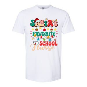 SantaS Favorite School Nurse Santa Hat Xmas Light Christmas Softstyle CVC T-Shirt