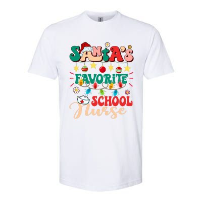 SantaS Favorite School Nurse Santa Hat Xmas Light Christmas Softstyle CVC T-Shirt