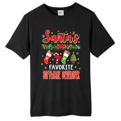 SantaS Favorite Software Developer Santa Hat Xmas Tall Fusion ChromaSoft Performance T-Shirt