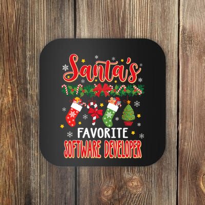 SantaS Favorite Software Developer Santa Hat Xmas Coaster