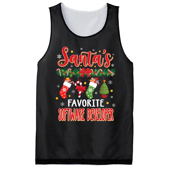 SantaS Favorite Software Developer Santa Hat Xmas Mesh Reversible Basketball Jersey Tank