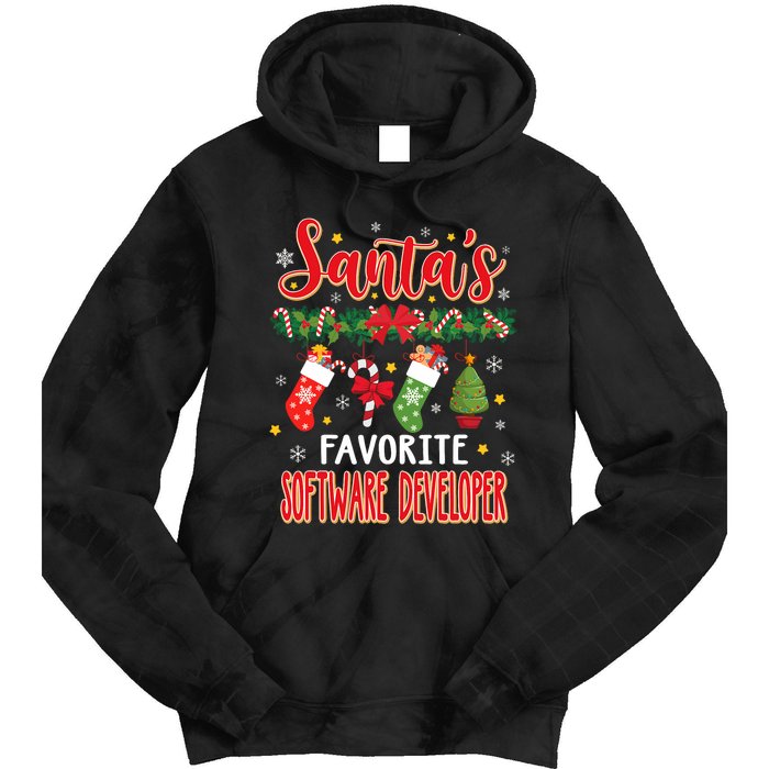 SantaS Favorite Software Developer Santa Hat Xmas Tie Dye Hoodie