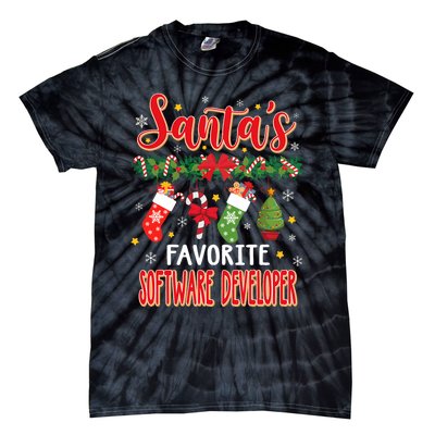 SantaS Favorite Software Developer Santa Hat Xmas Tie-Dye T-Shirt