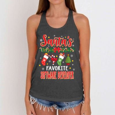 SantaS Favorite Software Developer Santa Hat Xmas Women's Knotted Racerback Tank