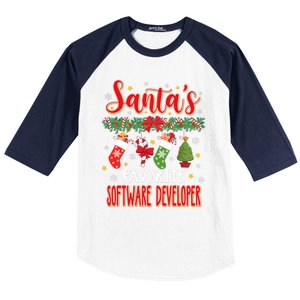 SantaS Favorite Software Developer Santa Hat Xmas Baseball Sleeve Shirt