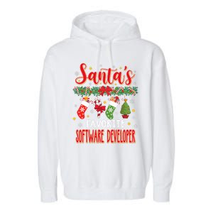 SantaS Favorite Software Developer Santa Hat Xmas Garment-Dyed Fleece Hoodie