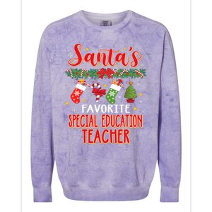 SantaS Favorite Special Education Teacher Santa Hat Xmas Colorblast Crewneck Sweatshirt