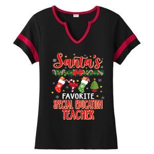 SantaS Favorite Special Education Teacher Santa Hat Xmas Ladies Halftime Notch Neck Tee