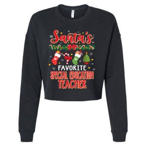 SantaS Favorite Special Education Teacher Santa Hat Xmas Cropped Pullover Crew