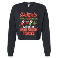 SantaS Favorite Special Education Teacher Santa Hat Xmas Cropped Pullover Crew