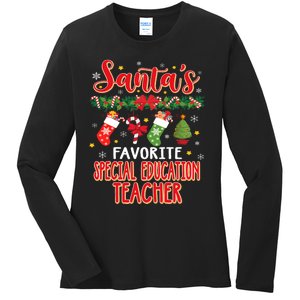 SantaS Favorite Special Education Teacher Santa Hat Xmas Ladies Long Sleeve Shirt