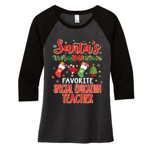 SantaS Favorite Special Education Teacher Santa Hat Xmas Women's Tri-Blend 3/4-Sleeve Raglan Shirt