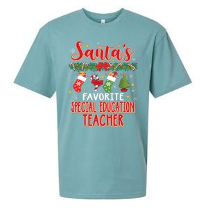 SantaS Favorite Special Education Teacher Santa Hat Xmas Sueded Cloud Jersey T-Shirt