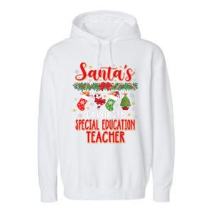 SantaS Favorite Special Education Teacher Santa Hat Xmas Garment-Dyed Fleece Hoodie