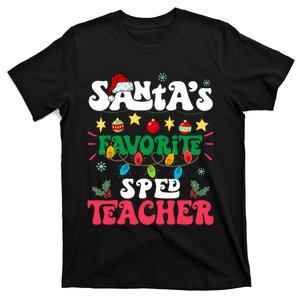 SantaS Favorite Sped Teacher Santa Hat Xmas Light Christmas T-Shirt