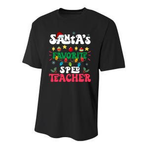 SantaS Favorite Sped Teacher Santa Hat Xmas Light Christmas Youth Performance Sprint T-Shirt