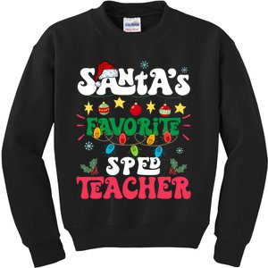 SantaS Favorite Sped Teacher Santa Hat Xmas Light Christmas Kids Sweatshirt