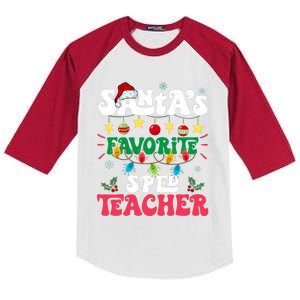 SantaS Favorite Sped Teacher Santa Hat Xmas Light Christmas Kids Colorblock Raglan Jersey