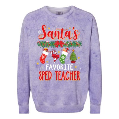 SantaS Favorite Sped Teacher Santa Hat Xmas Colorblast Crewneck Sweatshirt