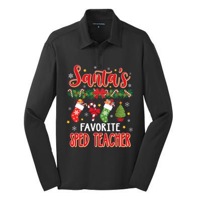 SantaS Favorite Sped Teacher Santa Hat Xmas Silk Touch Performance Long Sleeve Polo