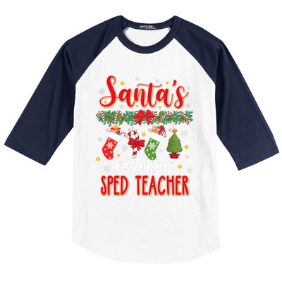 SantaS Favorite Sped Teacher Santa Hat Xmas Baseball Sleeve Shirt