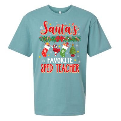 SantaS Favorite Sped Teacher Santa Hat Xmas Sueded Cloud Jersey T-Shirt