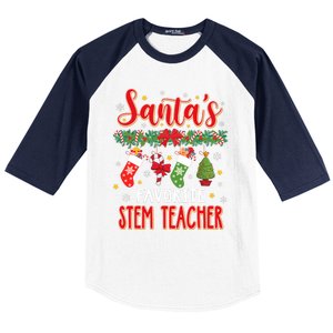 SantaS Favorite Stem Teacher Santa Hat Xmas Baseball Sleeve Shirt